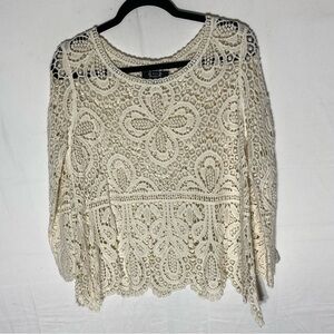 Vintage Y2K A.Z.I. Ecru Open Loose Cotton Knit Top S Festival Boho Cottagecore